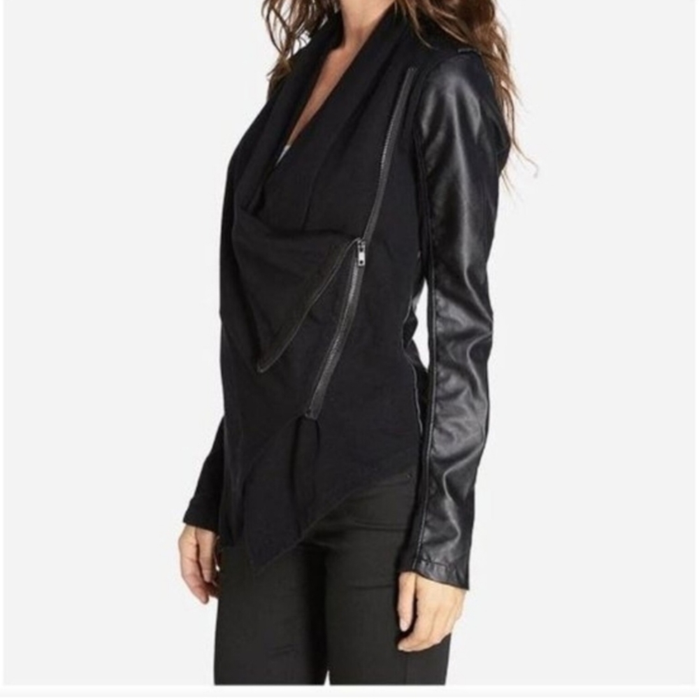 Blank NYC Women's Drape Moto Jacket Faux Leather Waist Jacket Assymetrical XS